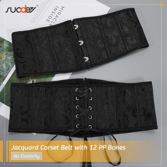 Women's Jacquard Corset Belt Lace Up Bustier Waspie Belt Renaissance Black - Picture 6 of 8